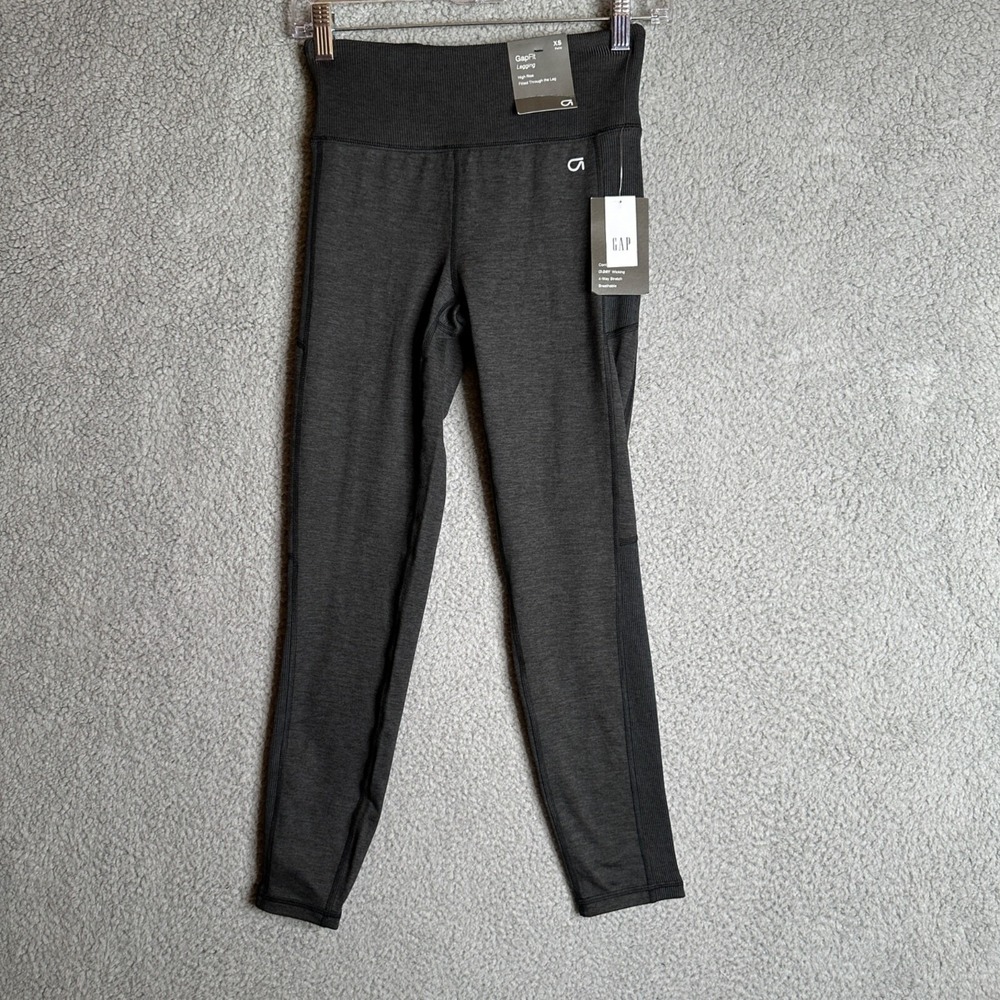 GapFit Brushed Tech Jersey High Rise Leggings XS‎ Petite Gray 4-Way Stretch Gym